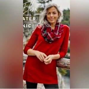 J.Jill Perfect Red Ribbed Side Panel Tunic Sweater Women’s M Long Sleeve